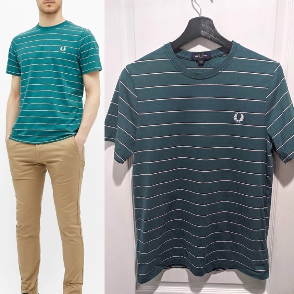 Fred Perry | Fine striped tee in light petrol green